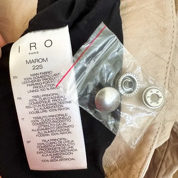 NWT IRO Marom Fringed Crinkled Leather Biker Jacket 38 M Beige - Picture 10 of 11